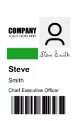 Basic portrait identification cards, with logo, signature panel, name, and barcode | #122464