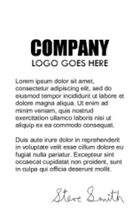 Basic Series 10 | Simple vertical design for back layout with logo header, long text block, and signature area for notes or agreements. #122467