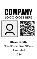 Basic Series 06 | Clean vertical badge with top punch, logo area, photo ID, QR code, and four customizable fields. #122501