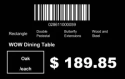 Classic supermarket price tag with features, price, barcode and product name | #122381
