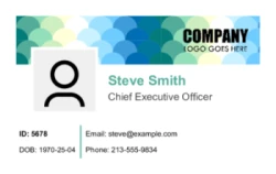 Employee ID Series 08 | Clean horizontal design with photo area, name, role, contact details, and decorative header background for clear staff identification. #122418 Employee ID Series 08 | Clean horizontal design with photo area, name, role, contact details, and decorative header background for clear staff identification. #122418