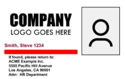 Employee ID Series 22 | Professional horizontal design with photo placeholder, name, return information, and color code bar. #123240