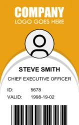Employee ID Series 15 | Clean vertical design with a branded header, photo area, role details, validity date, and a barcode for identification. #122440