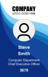 Employee ID Series 24 | Professional vertical design with photo area, name, department, role, ID number, and layered graphic background. #122452 Employee ID Series 24 | Professional vertical design with photo area, name, department, role, ID number, and layered graphic background. #122452