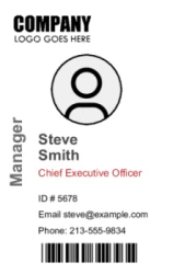 Employee ID Series 21 | Clean vertical design with photo area, name, role, contact details, barcode, and clear staff identification. #122693