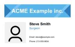 Healthcare Series 01 | Clean horizontal design with organization header, photo area, role details, and contact info. #122427