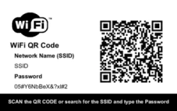 Hospitality Series 02 | Simple horizontal design with WiFi details and QR code for guest network access in B&B, hotel, or restaurant settings. #122714 Hospitality Series 02 | Simple horizontal design with WiFi details and QR code for guest network access in B&B, hotel, or restaurant settings. #122714