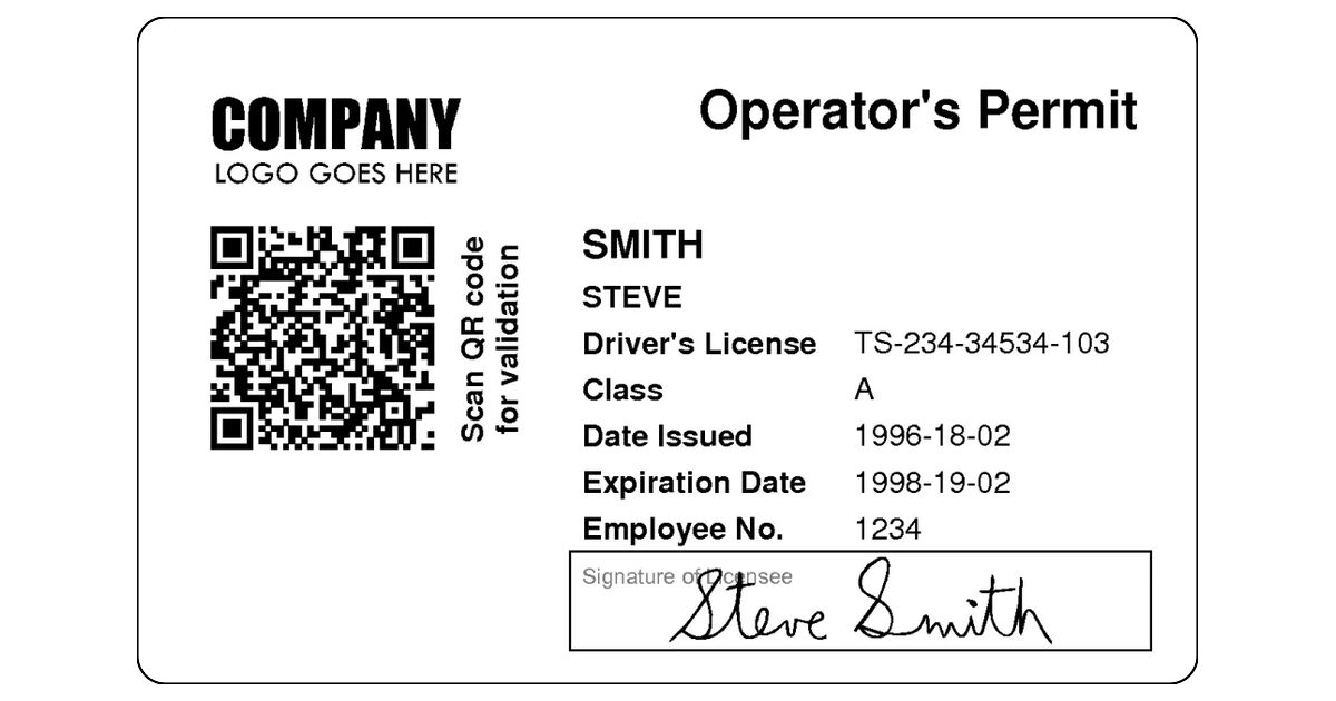 Operator's Permit ID Card Template IDpack Cloud