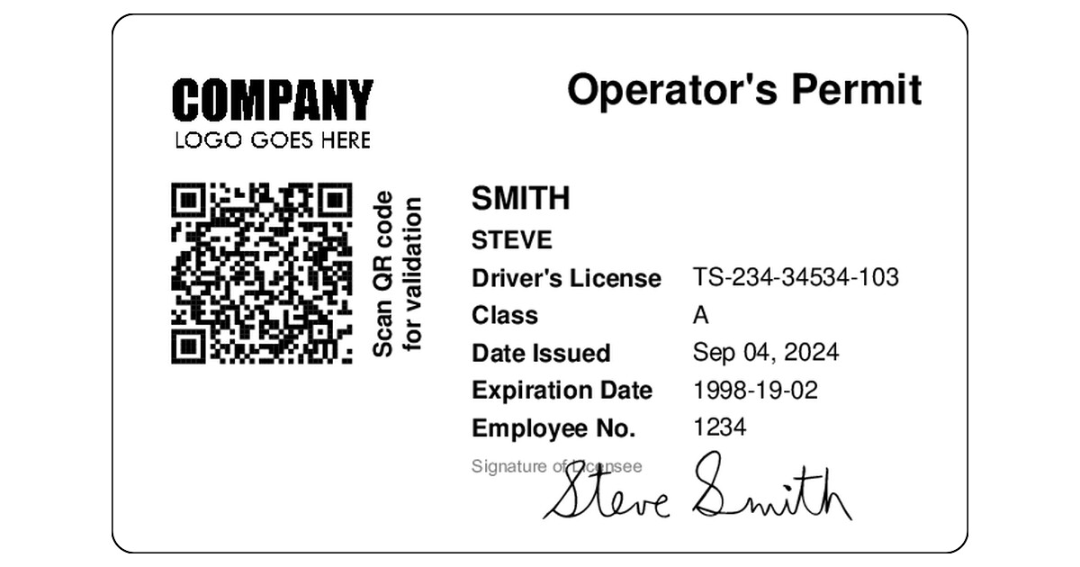 Operator's Permit | ID Card Template | IDpack Cloud