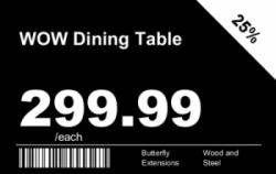 Retail Series 08 | Horizontal price tag with corner discount, large pricing, product name, barcode, and feature list. #122380 Retail Series 08 | Horizontal price tag with corner discount, large pricing, product name, barcode, and feature list. #122380
