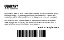 Simple landscape card design for backs with text block, logo, and barcode | #122449