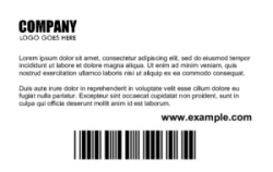Basic Series landscape card design for backs with text block, logo, and barcode | #122449 Basic Series landscape card design for backs with text block, logo, and barcode | #122449