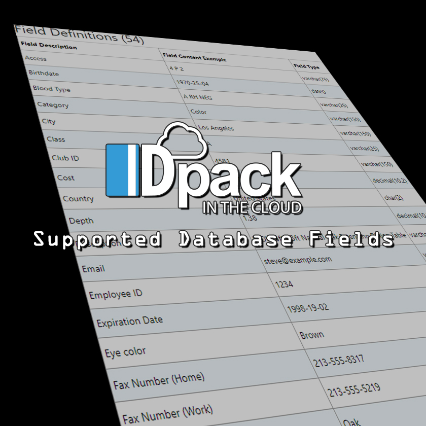 Included Database Fields List IDpack Cloud