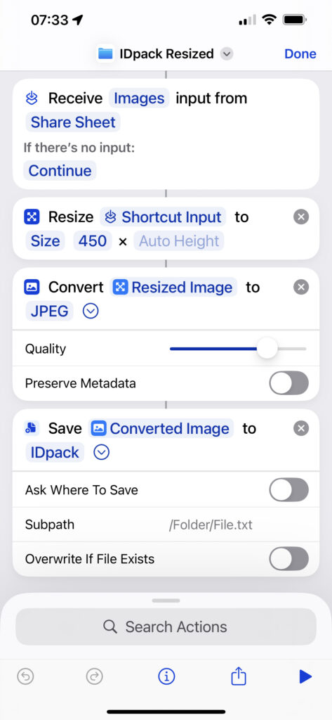 iPhone Shortcuts for IDpack